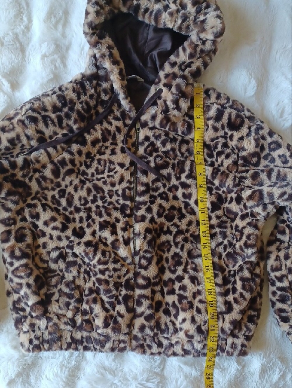 Leopard Print Hooded Faux Fur Jacket - Brown - Picture 7 of 12